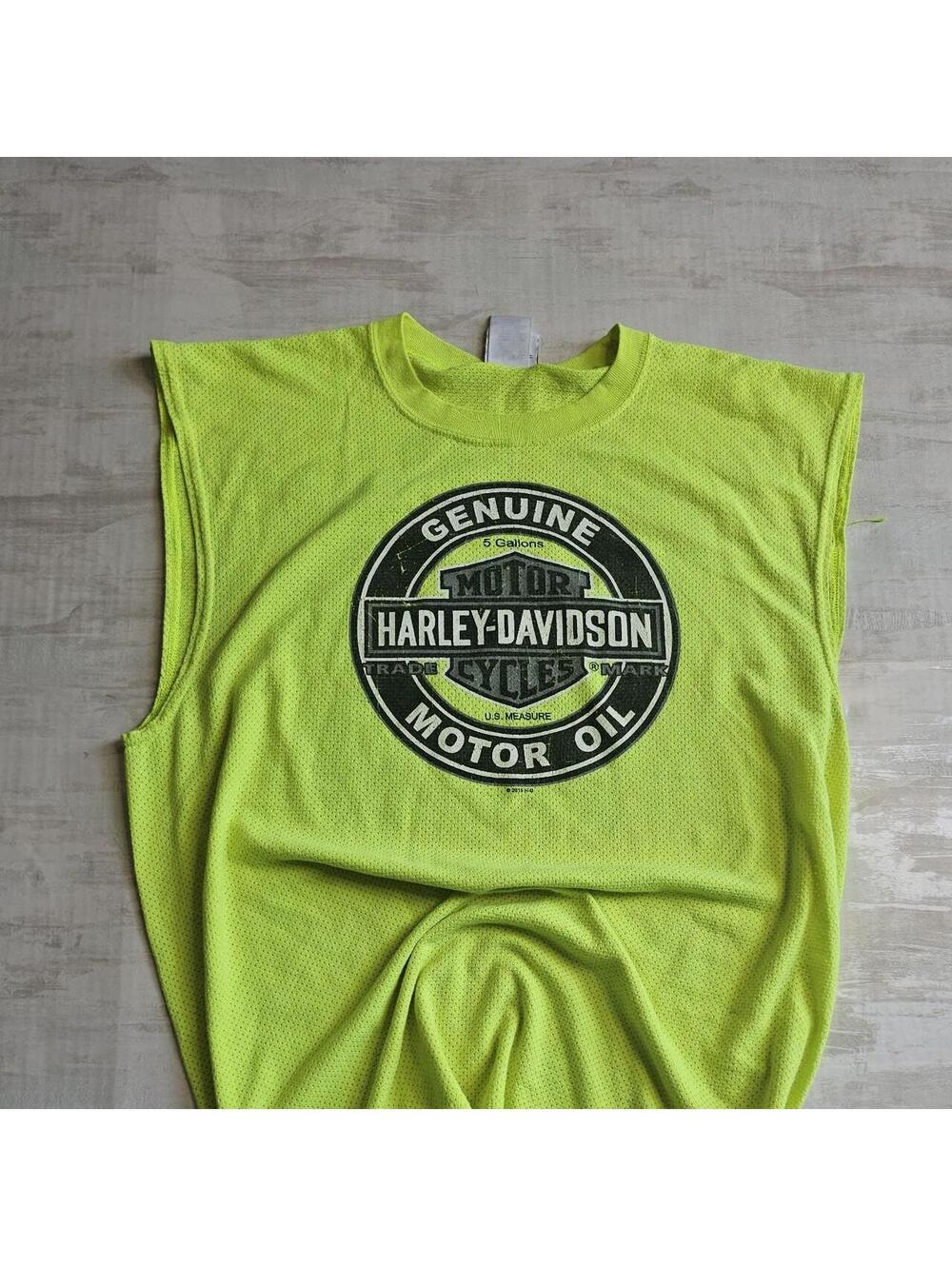 Title:lime green Harley Davidson sleeveless graphic tee